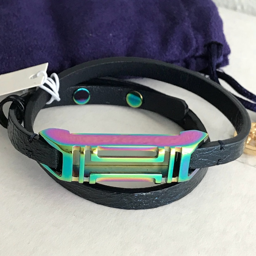 🆕 Tory Burch Leather Dbl Wrap Fit Bit Bracelet